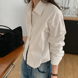 Benipen Striped Herringbone Crop Shirt
