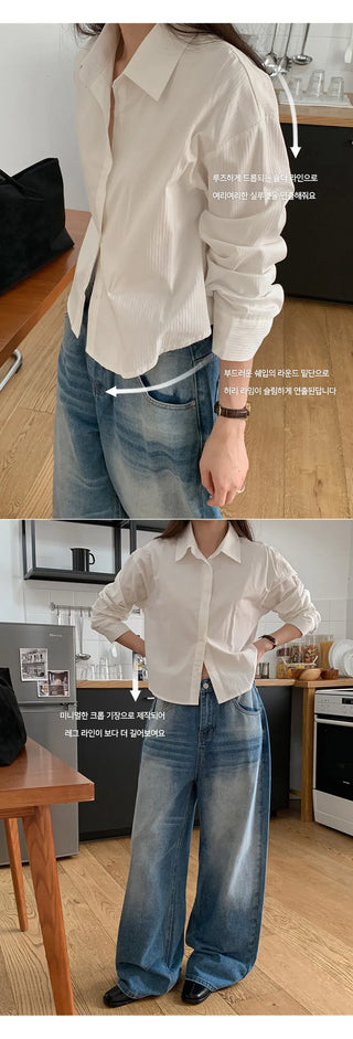 Benipen Striped Herringbone Crop Shirt