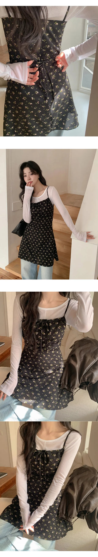 Amorin Flower String Flare Bustier Mini Dress