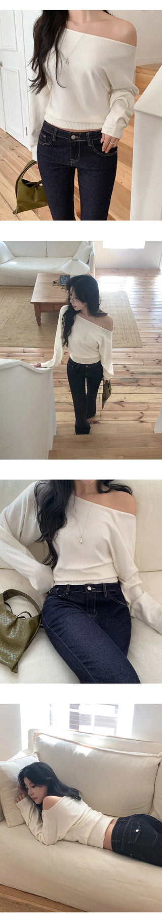 Luitel One Shoulder Viscose Loose Fit Long Sleeve Knit