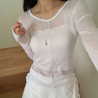Cloe It Cutout See through U Neck Long Sleeve T Shirt