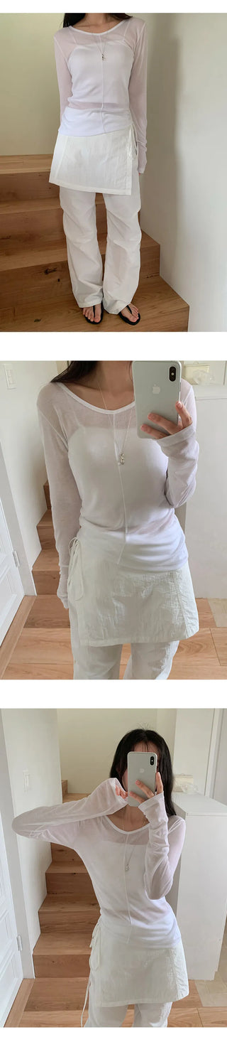 Cloe It Cutout See through U Neck Long Sleeve T Shirt