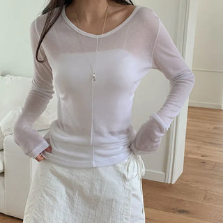 Cloe It Cutout See through U Neck Long Sleeve T Shirt