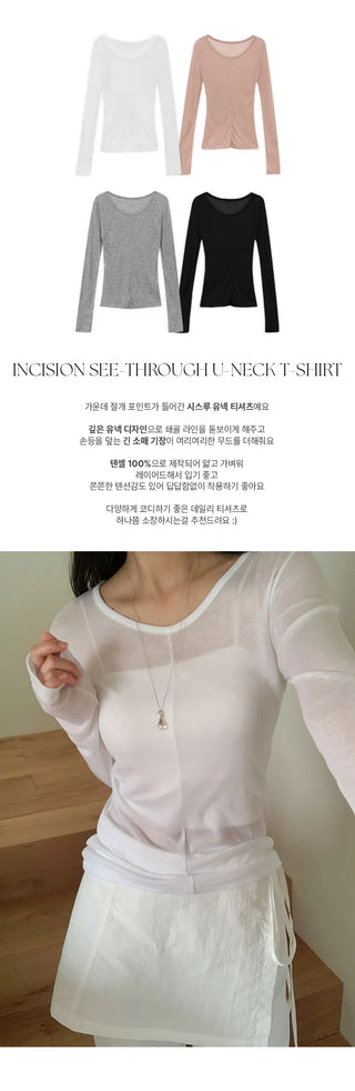 Cloe It Cutout See through U Neck Long Sleeve T Shirt