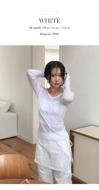 Cloe It Cutout See through U Neck Long Sleeve T Shirt
