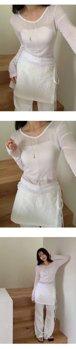 Cloe It Cutout See through U Neck Long Sleeve T Shirt