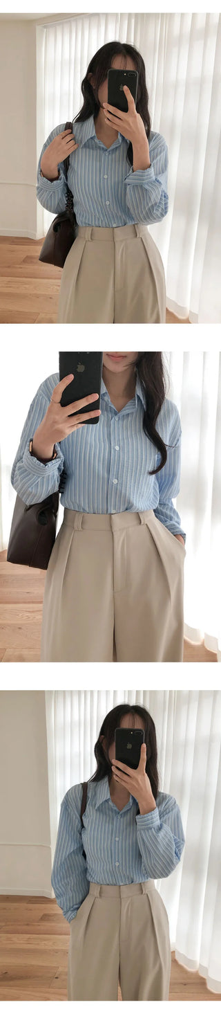 Sindive Seersucker Striped Long Sleeve Shirt