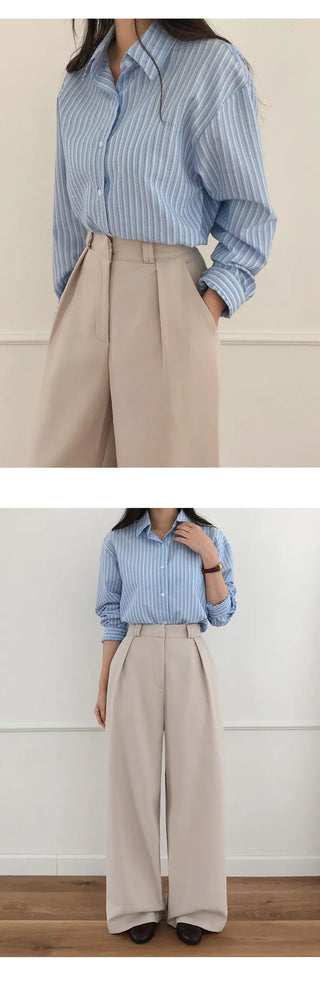 Sindive Seersucker Striped Long Sleeve Shirt