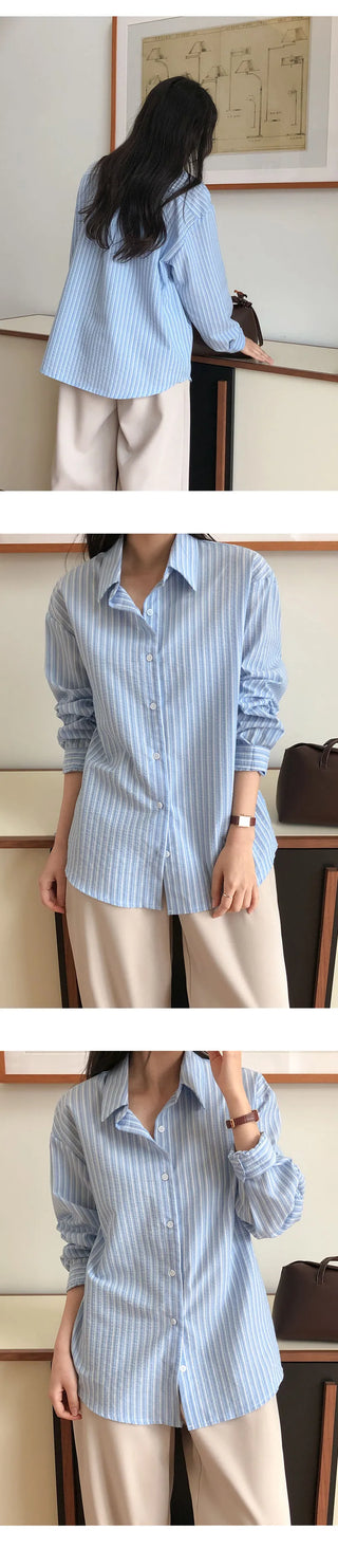 Sindive Seersucker Striped Long Sleeve Shirt