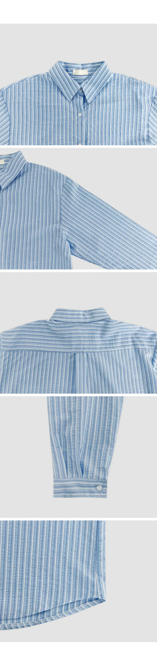 Sindive Seersucker Striped Long Sleeve Shirt