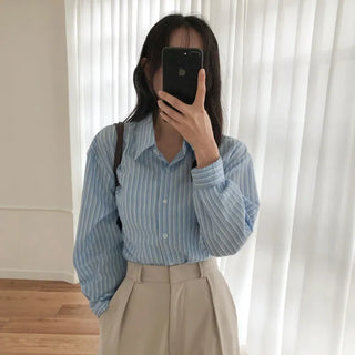 Sindive Seersucker Striped Long Sleeve Shirt