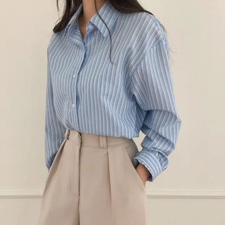 Sindive Seersucker Striped Long Sleeve Shirt