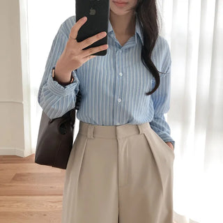 Sindive Seersucker Striped Long Sleeve Shirt
