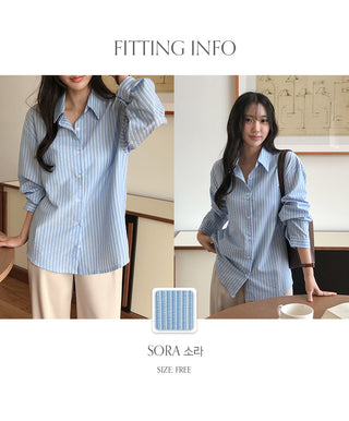 Sindive Seersucker Striped Long Sleeve Shirt