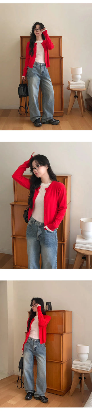 Heant Back Cross Button Pocket Wide Denim Pants