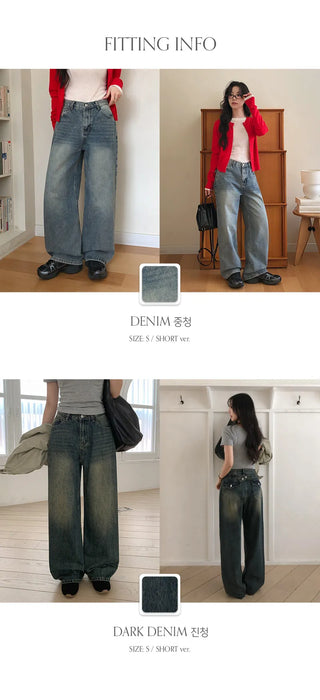 Heant Back Cross Button Pocket Wide Denim Pants