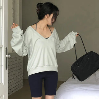 Roslyn Deep V Neck Loose Fit Long Sleeve Sweatshirt