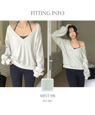 Roslyn Deep V Neck Loose Fit Long Sleeve Sweatshirt