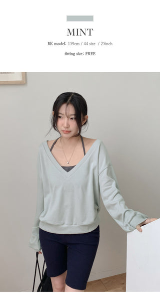 Roslyn Deep V Neck Loose Fit Long Sleeve Sweatshirt