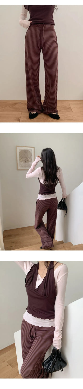 Rudeo Striped Elastic Wide Pants