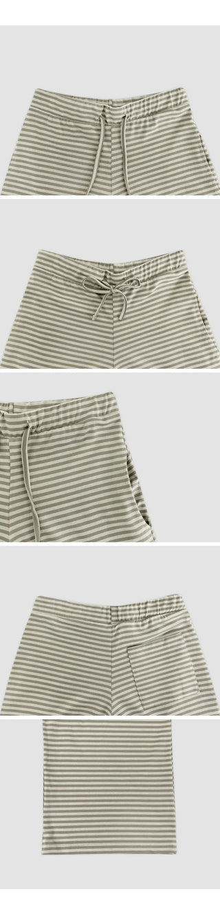 Rudeo Striped Elastic Wide Pants