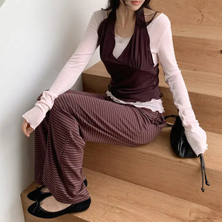 Rudeo Striped Elastic Wide Pants
