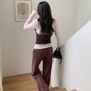 Rudeo Striped Elastic Wide Pants