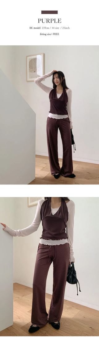 Rudeo Striped Elastic Wide Pants