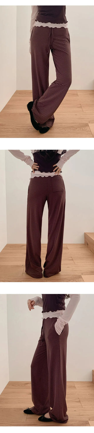 Rudeo Striped Elastic Wide Pants
