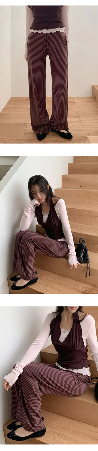Rudeo Striped Elastic Wide Pants