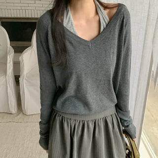 Solite Reversible Deep V Neck Raglan Long Sleeve Wool Knit