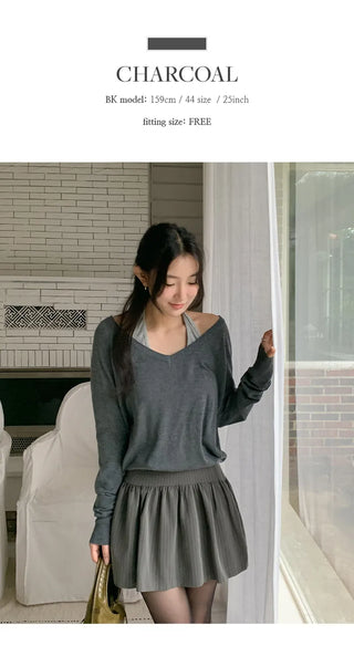 Solite Reversible Deep V Neck Raglan Long Sleeve Wool Knit
