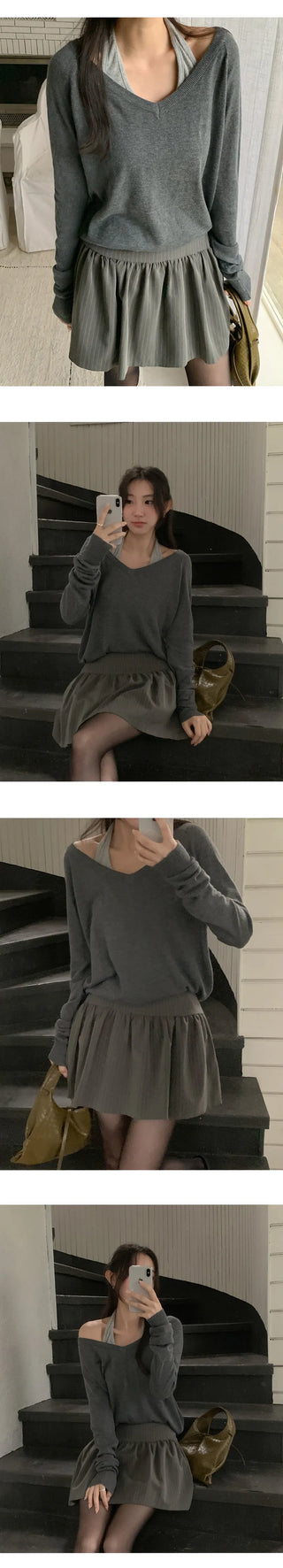 Solite Reversible Deep V Neck Raglan Long Sleeve Wool Knit