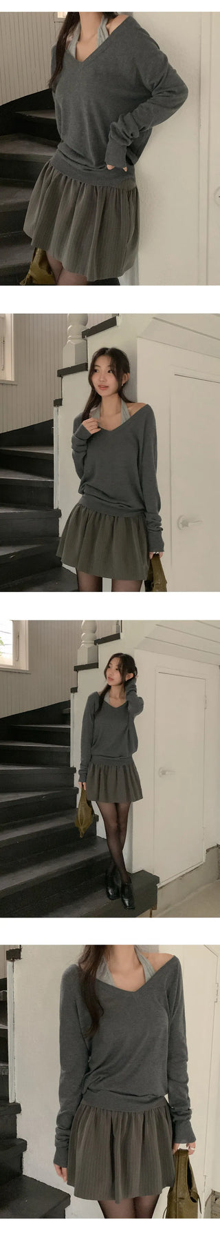 Solite Reversible Deep V Neck Raglan Long Sleeve Wool Knit