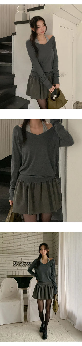 Solite Reversible Deep V Neck Raglan Long Sleeve Wool Knit