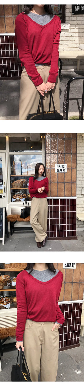 Solite Reversible Deep V Neck Raglan Long Sleeve Wool Knit