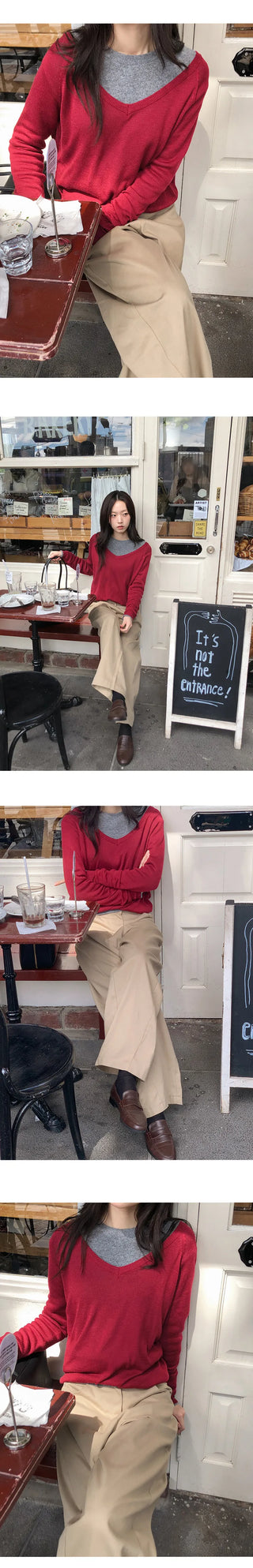 Solite Reversible Deep V Neck Raglan Long Sleeve Wool Knit