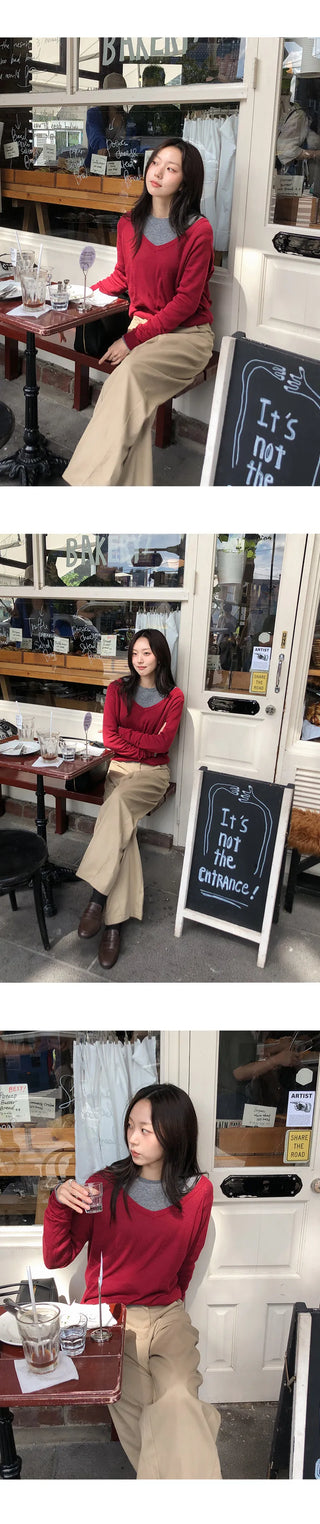 Solite Reversible Deep V Neck Raglan Long Sleeve Wool Knit