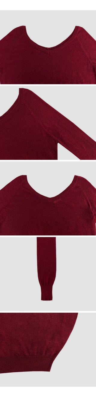 Solite Reversible Deep V Neck Raglan Long Sleeve Wool Knit