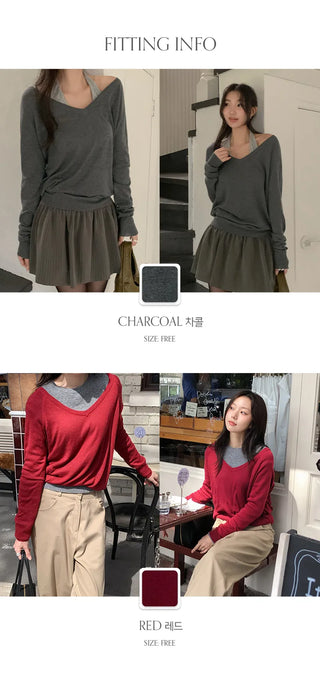 Solite Reversible Deep V Neck Raglan Long Sleeve Wool Knit