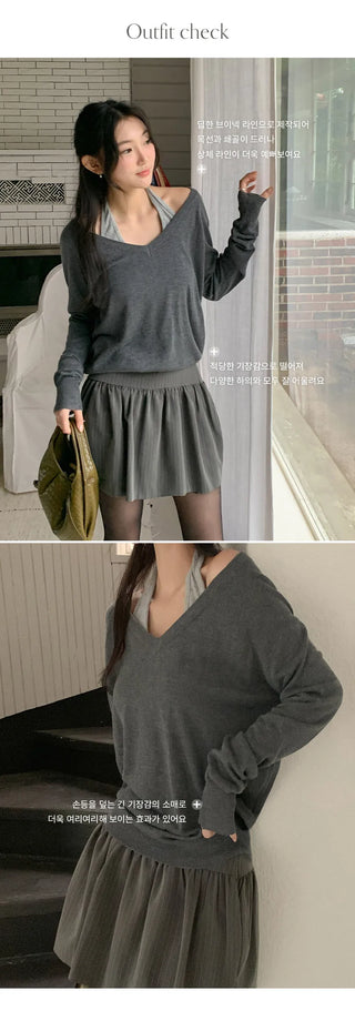 Solite Reversible Deep V Neck Raglan Long Sleeve Wool Knit