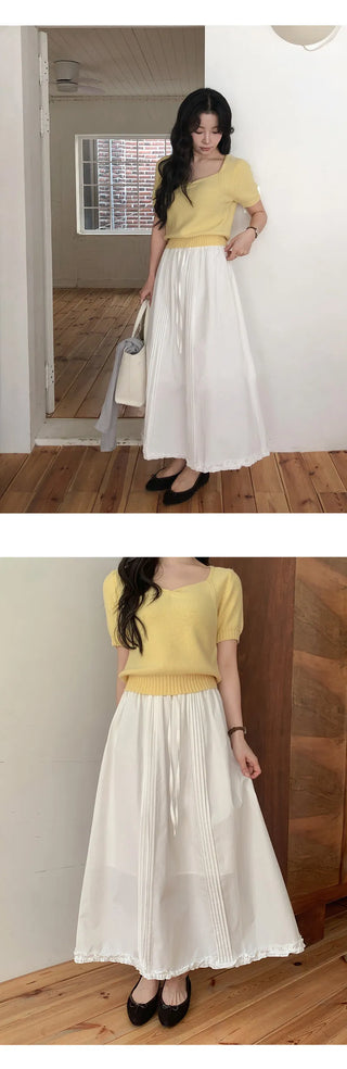 Robena Pintuck Frill Elastic Waist Long Skirt