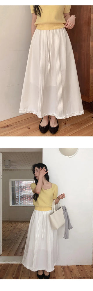 Robena Pintuck Frill Elastic Waist Long Skirt