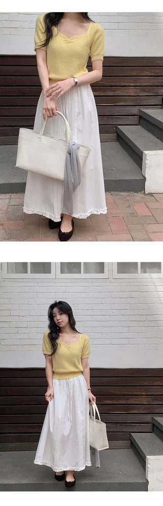 Robena Pintuck Frill Elastic Waist Long Skirt