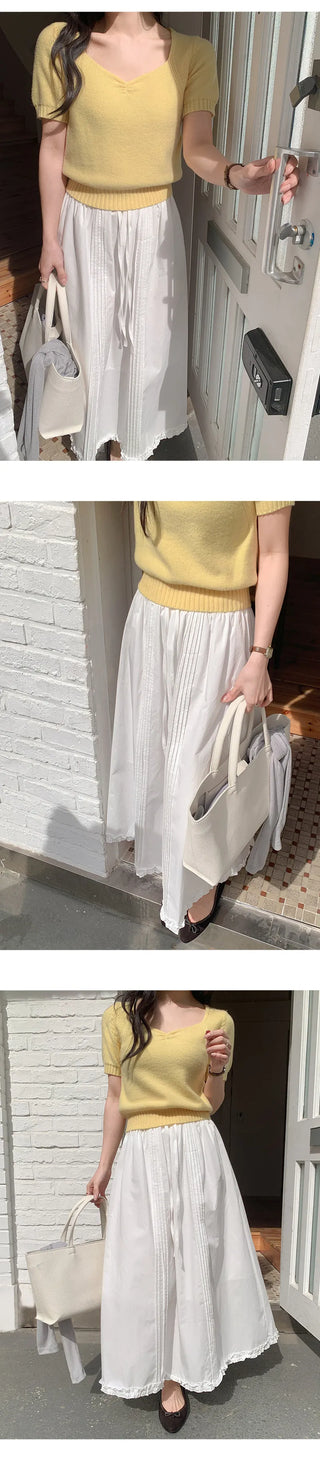Robena Pintuck Frill Elastic Waist Long Skirt