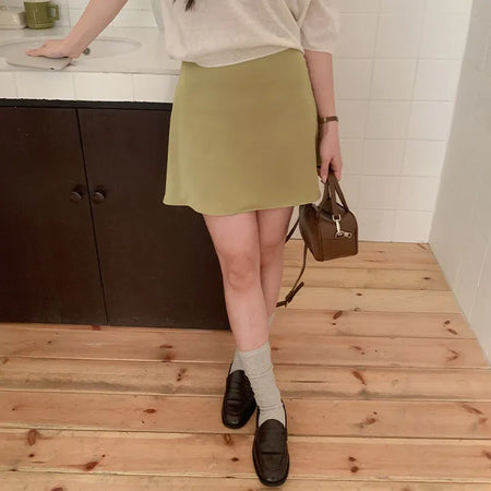Lohena Satin A line Back Elastic Mini Skirt
