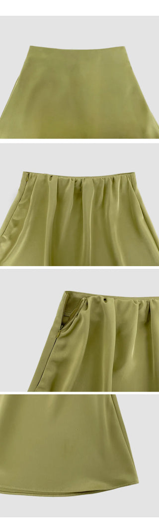 Lohena Satin A line Back Elastic Mini Skirt