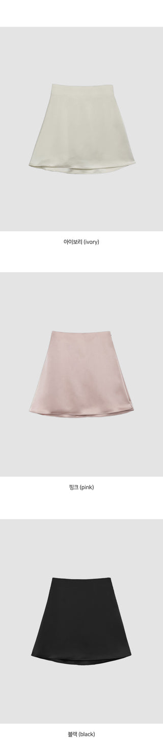 Lohena Satin A line Back Elastic Mini Skirt