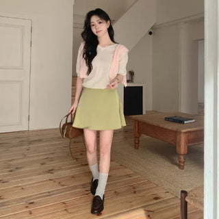 Lohena Satin A line Back Elastic Mini Skirt
