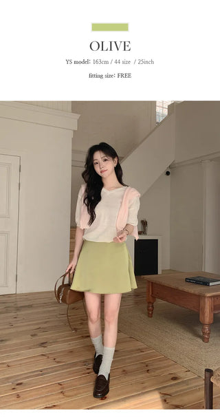Lohena Satin A line Back Elastic Mini Skirt